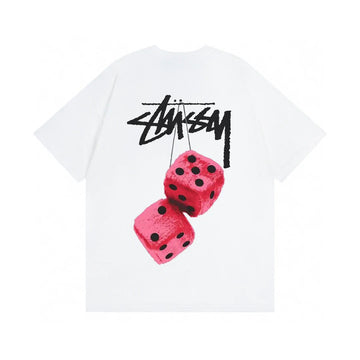 Stussy T Shirt Pink Hanging Dice White
